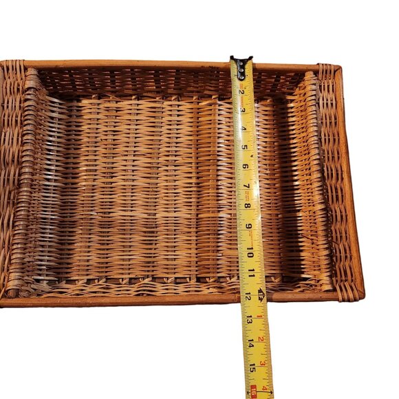 Vintage Woven Bamboo Rattan Tray Rectangle 15"x13"x3" For Rustic Home Decor Or S - Picture 2 of 5